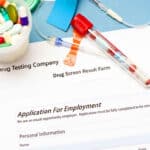 A drug test result file underneath an application form